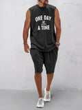 Athleisure 100% Cotton Tank Top Set Sports Set coofandy Black M