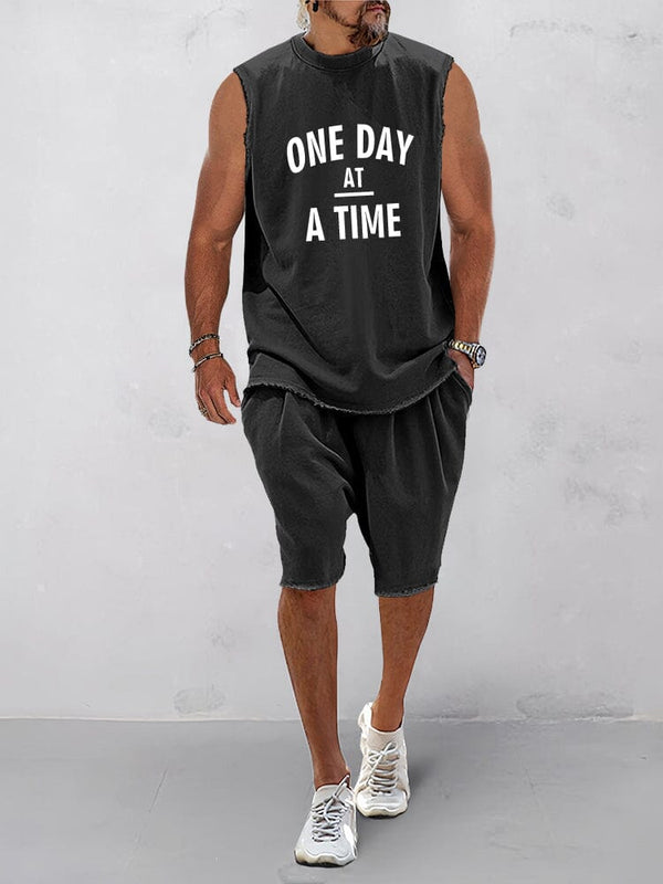 Athleisure 100% Cotton Tank Top Set Sports Set coofandy Black M