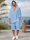 Casual Trendy 100% Cotton Hoodie Set Sets coofandy Blue M
