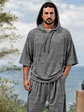 Athleisure Drawstring Hoodie Shorts Set Sets coofandy