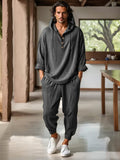 Leisure 100% Cotton Hoodie Pants Set Sets coofandy Dark Grey M