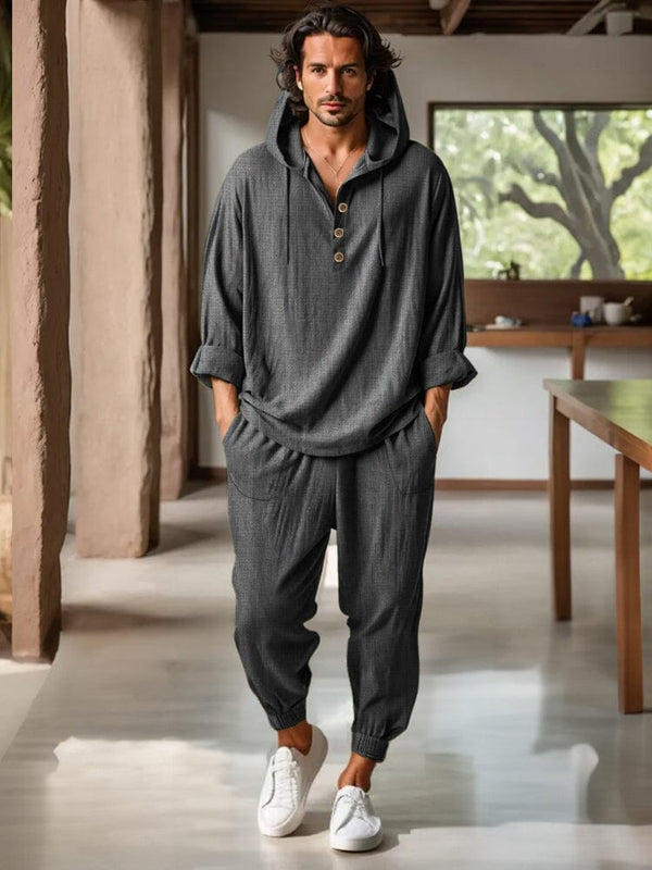 Leisure 100% Cotton Hoodie Pants Set Sets coofandy Dark Grey M