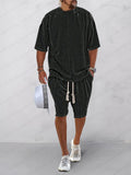 Casual Jacquard Knit 2-Piece Outfits Sports Set coofandy Black M