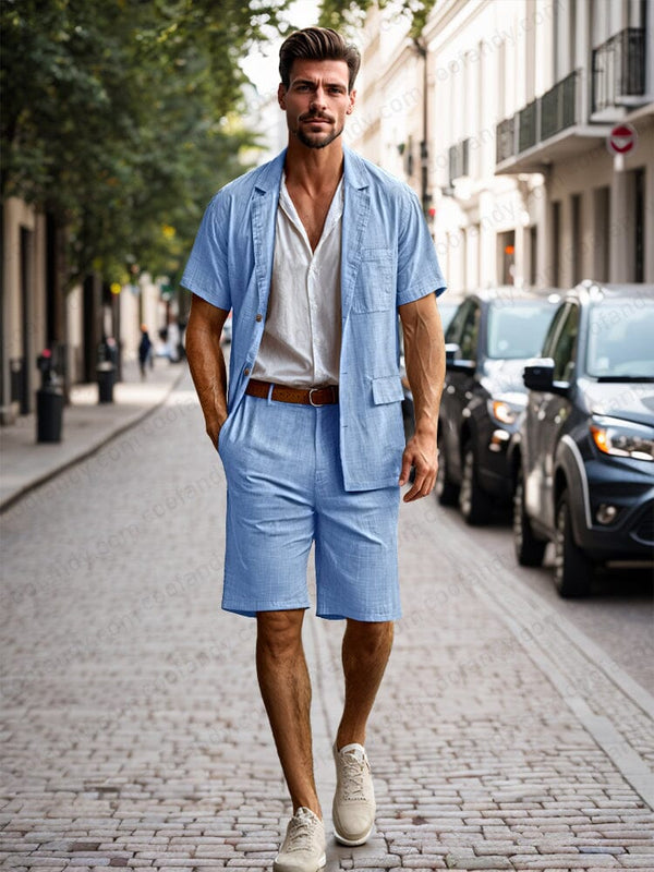 Lightweight 100% Cotton Blazer Shorts Set Sets coofandy Blue M