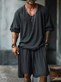 100% Cotton Long Sleeve Shirt Shorts Set Sets coofandy