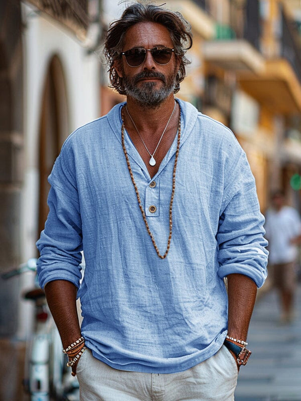 Comfy Simple 100% Cotton Top Shirts coofandy Blue M