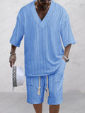 Casual Stretch Jacquard Knit 2-Piece Set Sets coofandy Blue M