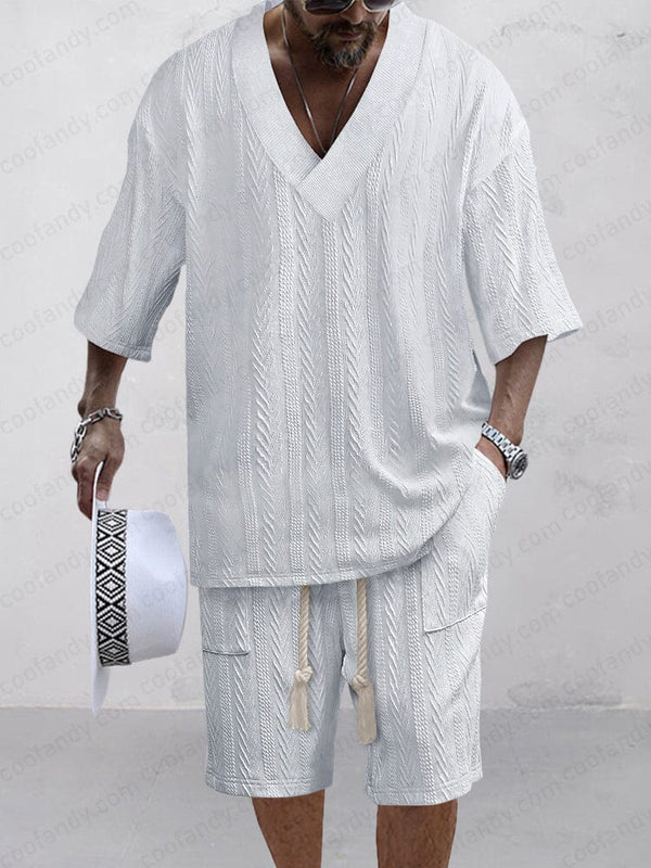Casual Stretch Jacquard Knit 2-Piece Set Sets coofandy White M