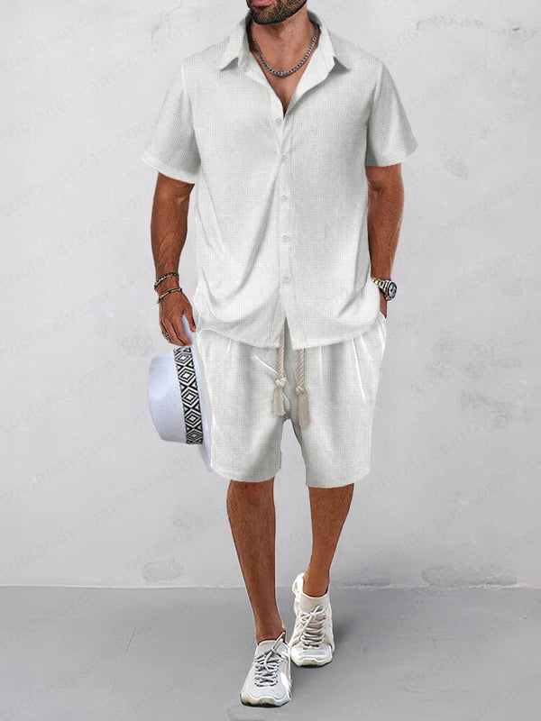 Leisure Waffle Knit 2-Piece Set Sets coofandy White M