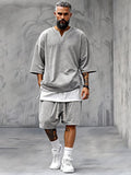 Fake Two-Piece T-shirt Shorts Set Sets coofandy Light Gray M