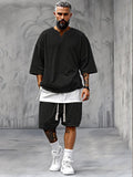 Fake Two-Piece T-shirt Shorts Set Sets coofandy Black M