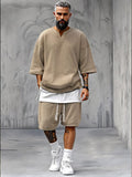 Fake Two-Piece T-shirt Shorts Set Sets coofandy Khaki M