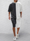 Casual 100% Cotton Color Block Tracksuit Set Sets coofandy Black M