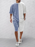 Casual 100% Cotton Color Block Tracksuit Set Sets coofandy Blue M