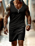 Textured Hooded Tank Top Shorts Set Sets coofandy