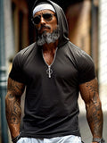 Stylish Plaid Texture Hooded Top T-Shirt coofandy Black M