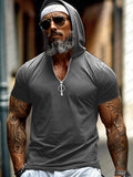 Stylish Plaid Texture Hooded Top T-Shirt coofandy Dark Grey M