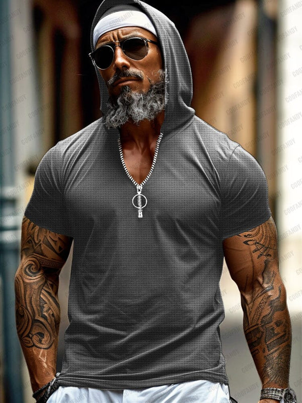 Stylish Plaid Texture Hooded Top T-Shirt coofandy Dark Grey M