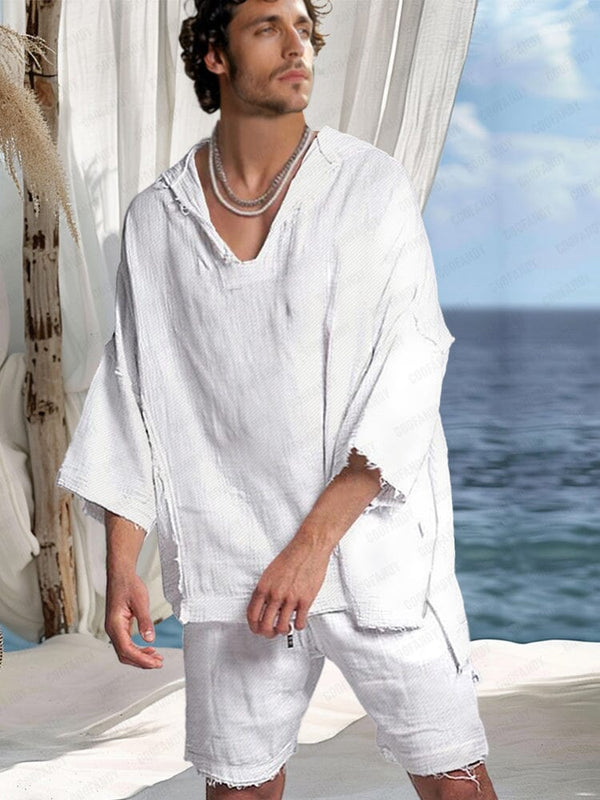 Stylish 100% Cotton Hoodie Set Sets coofandy White M