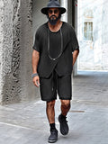 Leisure Asymmetrical Tee Shorts Set Sets coofandy Black M