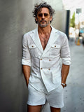 Lightweight Linen Blend Suit Jacket Shorts Set Sets coofandy White M