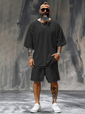 Relaxed Fit Solid 2-Piece Tracksuit Sets coofandy Black M