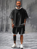 Leisure Comfort Color Block Tracksuit Set Sets coofandy Black M