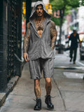 Stylish Hooded Tank Top Shorts Set Sets coofandy Grey M