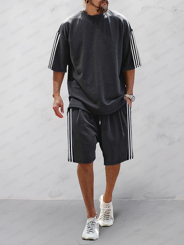 Classic Stripes 100% Cotton Tracksuit Set Sets coofandy Black M