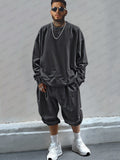Leisure Loose 100% Cotton Sweatsuit Set Sets coofandy Dark Grey M