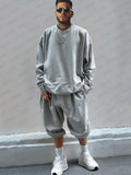 Leisure Loose 100% Cotton Sweatsuit Set Sets coofandy Light Grey M