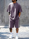 Classic 100% Cotton Matching Tracksuit Set Sports Set coofandy Purple M