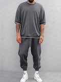 Athleisure Stretch Two-Piece Set Sports Set coofandy Grey M