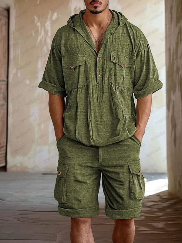 Utility 100% Cotton Hooded T-shirt Set Sets coofandy Army Green M