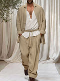 Elegant Utility Cotton 3-Piece Outfits Sets coofandy Khaki M