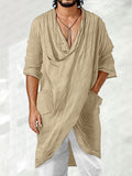 Casual Unique Drape Pullover Top Shirts coofandy Khaki M