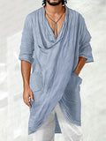 Casual Unique Drape Pullover Top Shirts coofandy Blue M
