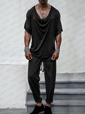 Loose Drape Collar Top Pants Set Sets coofandy Black M