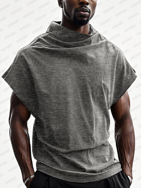 Streetwear Turtleneck Plain Top T-shirt coofandy Flecking Gray M
