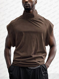 Stylish Wide sleeve Cotton Blend Top T-shirt coofandy Brown M