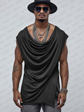 Stylish Draped Sleeveless Top Tank Tops coofandy Black M