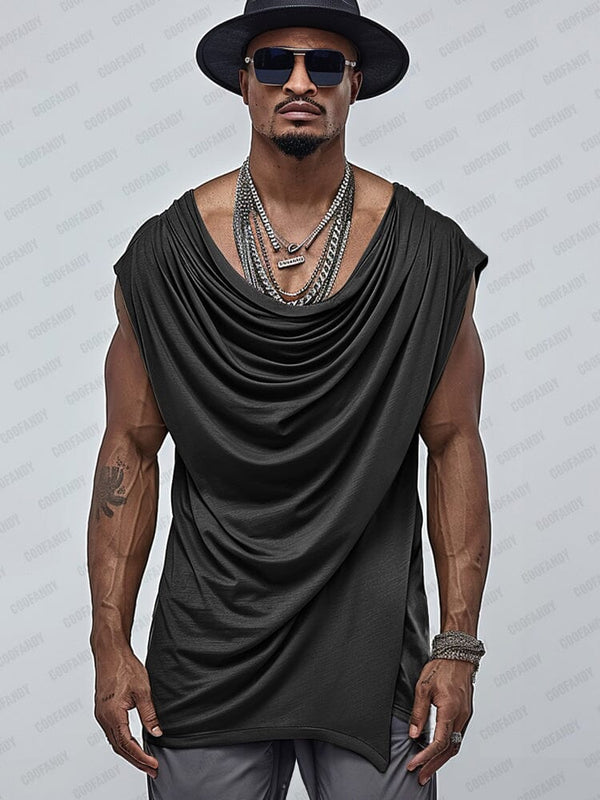 Stylish Draped Sleeveless Top Tank Tops coofandy Black M