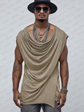 Stylish Draped Sleeveless Top Tank Tops coofandy Khaki M