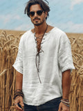 Soft Charm Lace-Up Cotton Top Shirts coofandy White M