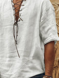 Soft Charm Lace-Up Cotton Top Shirts coofandy