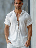 Comfy Lace-Up Cotton Blend Top Sets coofandy White M