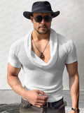 Breathable Cowl Neck Knit Top Shirts coofandy White M