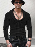 Muscle Fit Cowl Neck Knit Top Shirts coofandy Black M