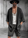 Casual Open Front Kimono Shorts Set Sets coofandy Black M