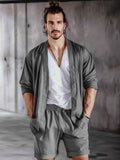 Chic Kimono Shorts Set Sets coofandy Grey M
